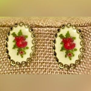Vintage Red and Green Floral Earrings